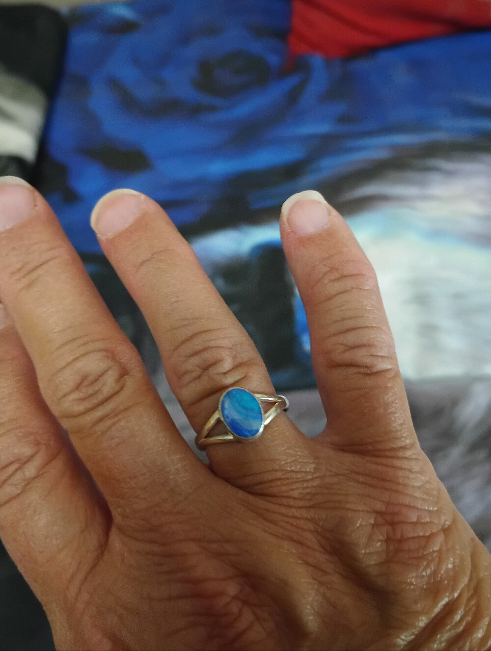 Silver Blue Turquoise Oval Ring - Women's Fashion Jewelry